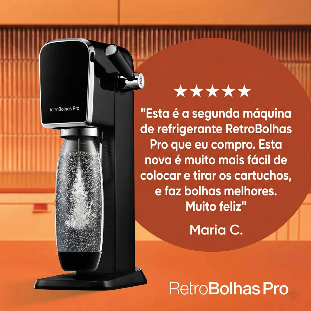 RetroBolhas Pro: Máquina de Fazer Água com Gás Portátil com Cilindro