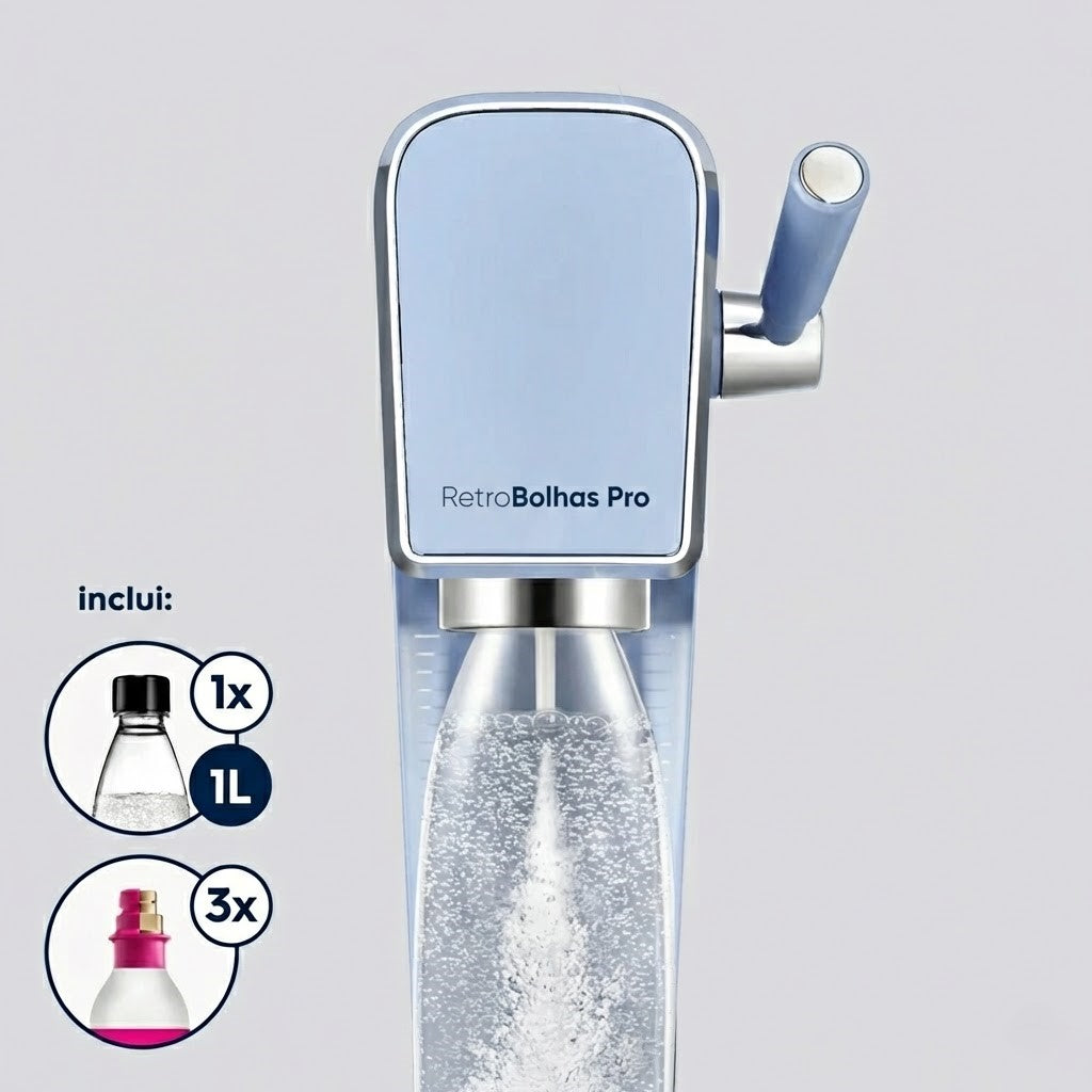 RetroBolhas Pro: Máquina de Fazer Água com Gás Portátil com Cilindro