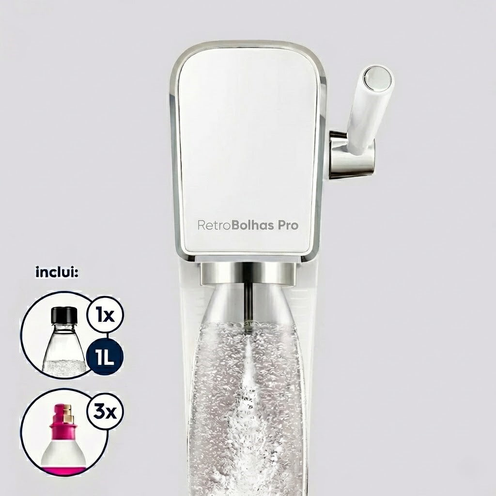 RetroBolhas Pro: Máquina de Fazer Água com Gás Portátil com Cilindro
