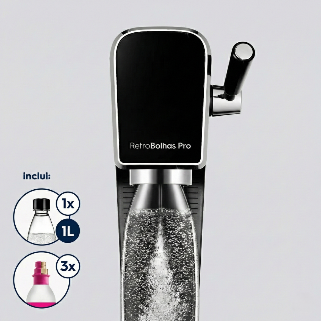 RetroBolhas Pro: Máquina de Fazer Água com Gás Portátil com Cilindro