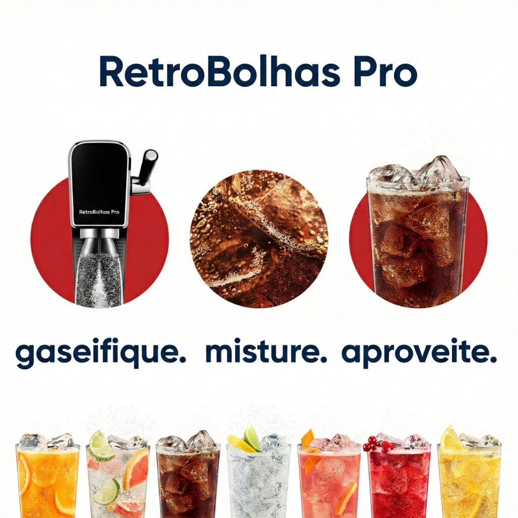RetroBolhas Pro: Máquina de Fazer Água com Gás Portátil com Cilindro
