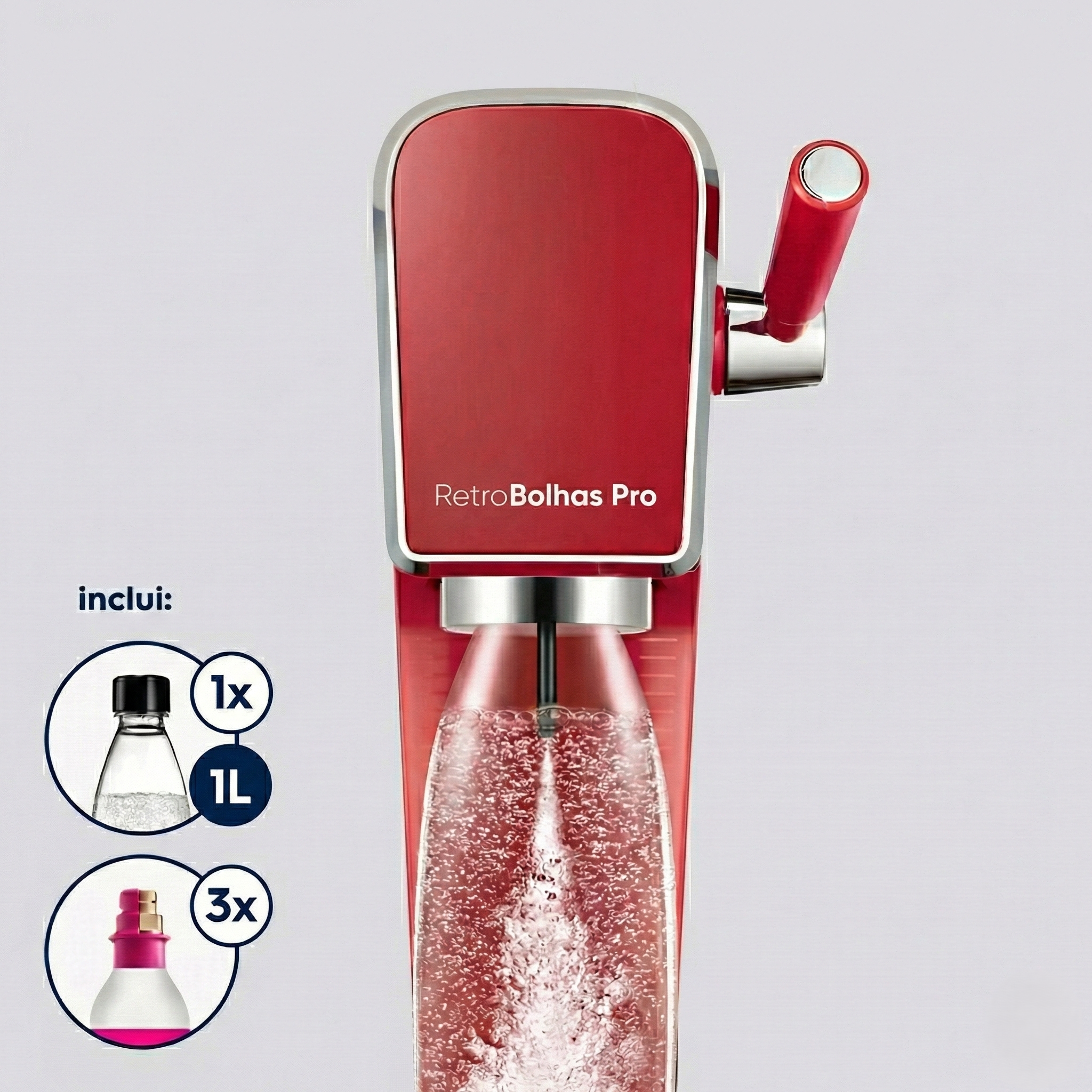 RetroBolhas Pro: Máquina de Fazer Água com Gás Portátil com Cilindro